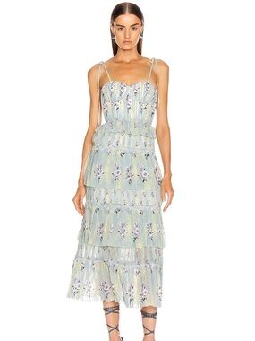 self portrait cream floral guipure midi dress Self-Portrait Cream Floral Guipure V-Neck Midi Dress